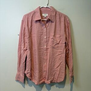 Banana Republic Pink Linen Blend Button Up Shirt Womens Sz M Long Sleeve Pocket